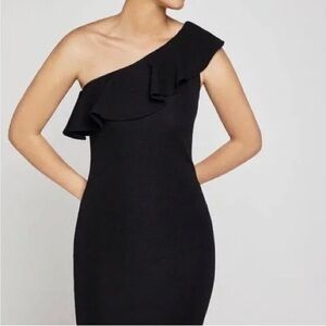 BCBG Black One Shoulder Ruffle Mini Dress - S
